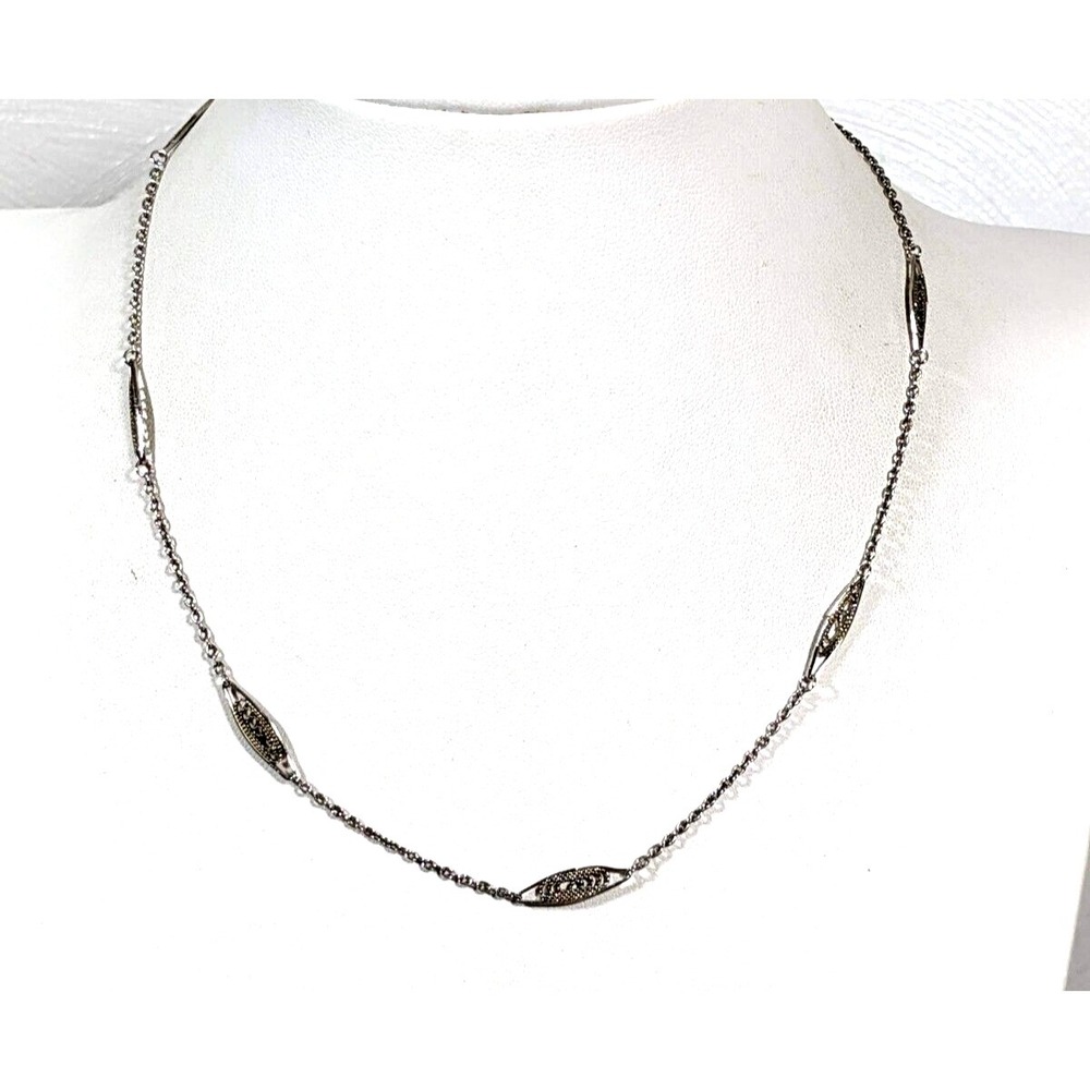 Vintage‎ Napier Silver Tone Open Work Oval Station Choker Necklace 15"